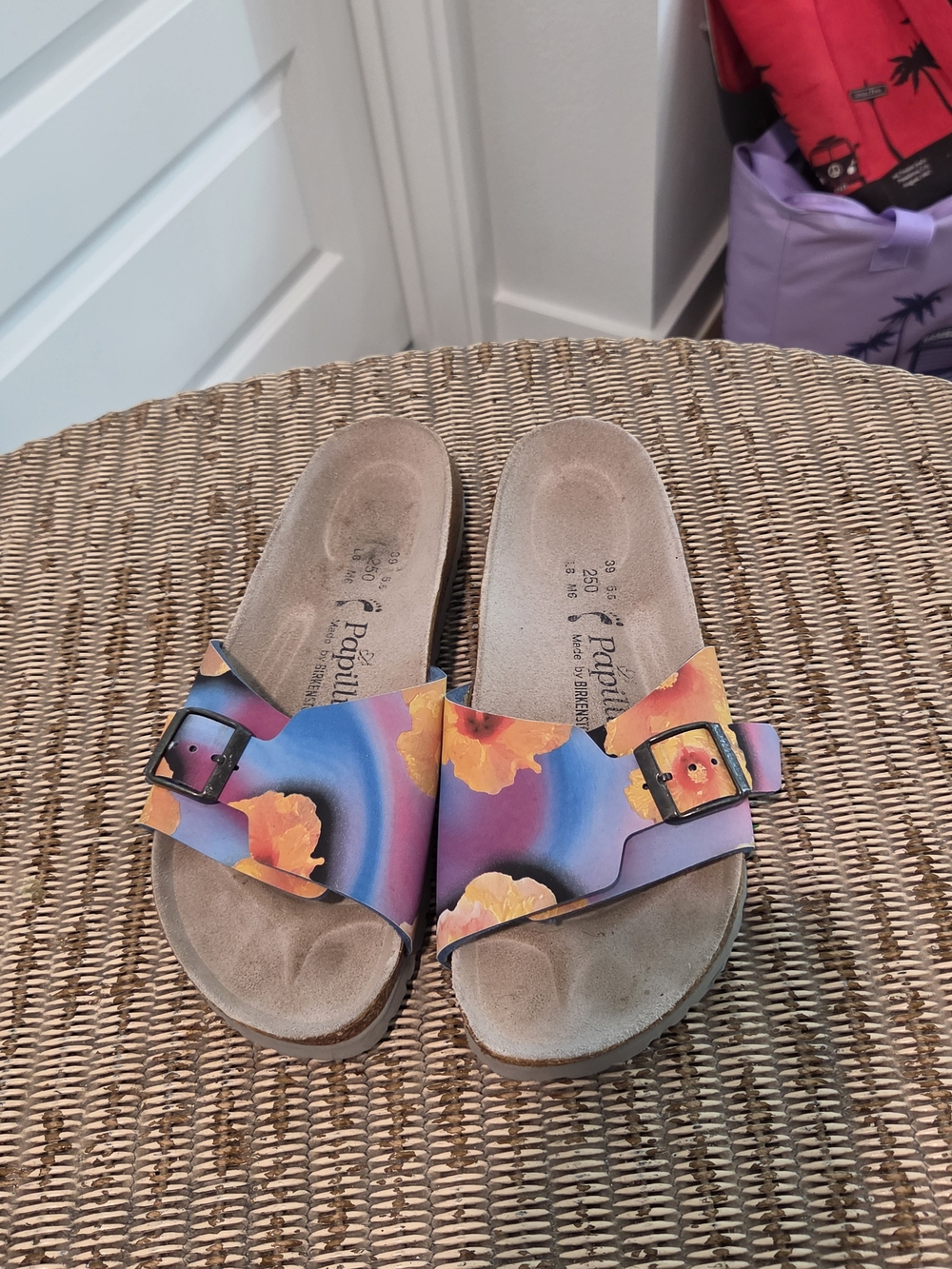 Papillio Sunset Floral Slide Sandals in Purple/Orange